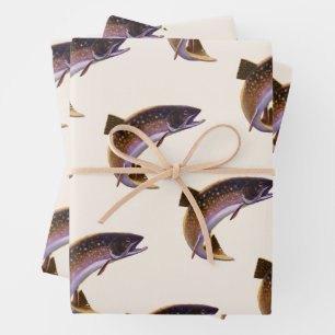 Bachsaibling-Fisch, Vintage-Angelsport-Fischer Geschenkpapier Set