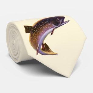 Bachsaibling Fisch, Vintage Sportfischer Angler Krawatte
