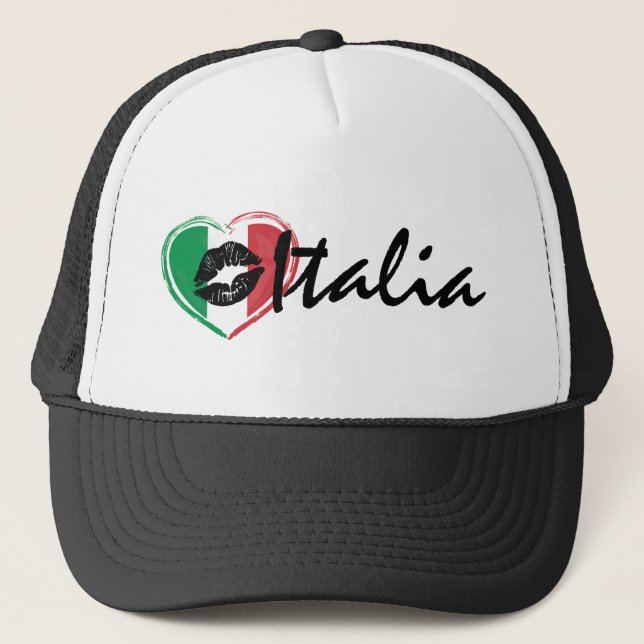 Baci Kiss Liebe Italien Italia Herzenflagge Trucke Truckerkappe (Vorderseite)