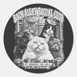 Back Alley Social Club Schwarz-Weiß-Grunge-Katzen Runder Aufkleber