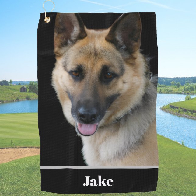 Back Custom Name Dog Photo Personalized Golfhandtuch (Von Creator hochgeladen)
