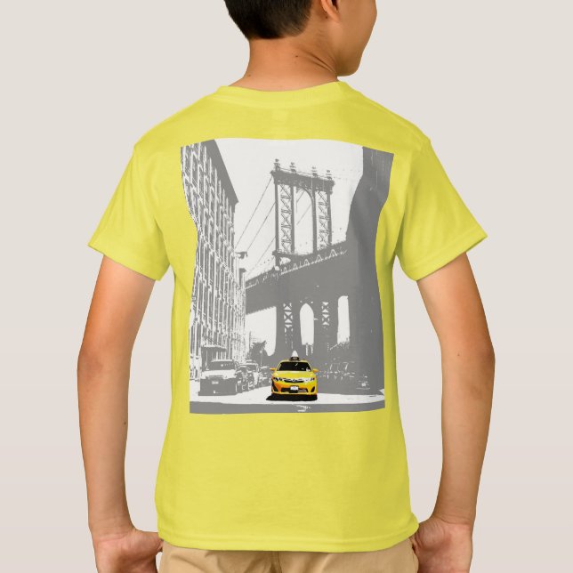 Back Side Print New York Brooklyn Yellow Taxi Boys T-Shirt (Rückseite)