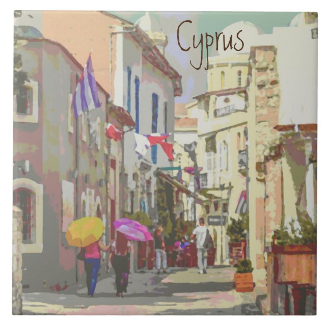 Back Streets of Cyprus Travel Poster Style Art Fliese (Vorderseite)