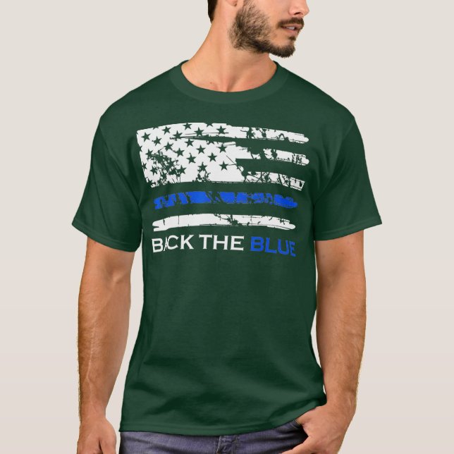 Back the Blue Thin Blue Line American Flag T-Shirt (Vorderseite)
