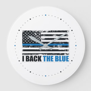 Back the Blue Thin blue line USA Flag MAGA WWG1WA Große Wanduhr