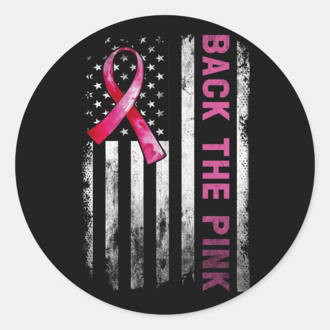 Back The Pink Ribbon American Flag Breast Cancer Runder Aufkleber (Vorderseite)