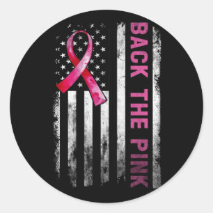 Back The Pink Ribbon American Flag Breast Cancer Runder Aufkleber