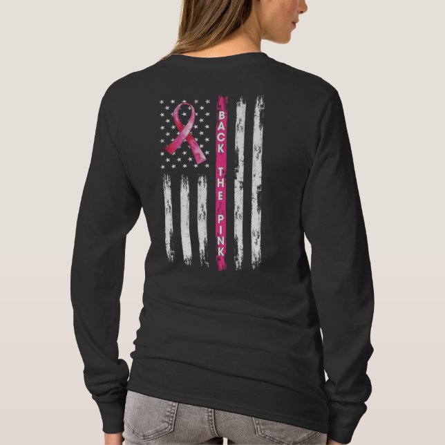 Back The Pink Ribbon American Flag Breast T-Shirt (Rückseite)