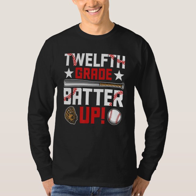 Back To School 12th Grade Baseball First Day T-Shirt (Vorderseite)