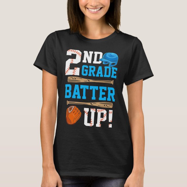 Back To School 2nd Grade Batter Up Baseball First  T-Shirt (Vorderseite)