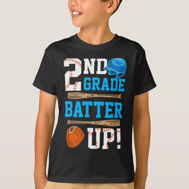 Back To School 2nd Grade Batter Up Baseball First  T-Shirt (Vorderseite)