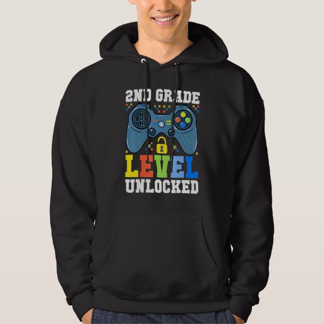 Back To School  2nd Grade Level Unlocked Gamer Boy Hoodie (Vorderseite)