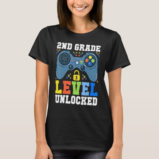 Back To School  2nd Grade Level Unlocked Gamer Boy T-Shirt (Vorderseite)