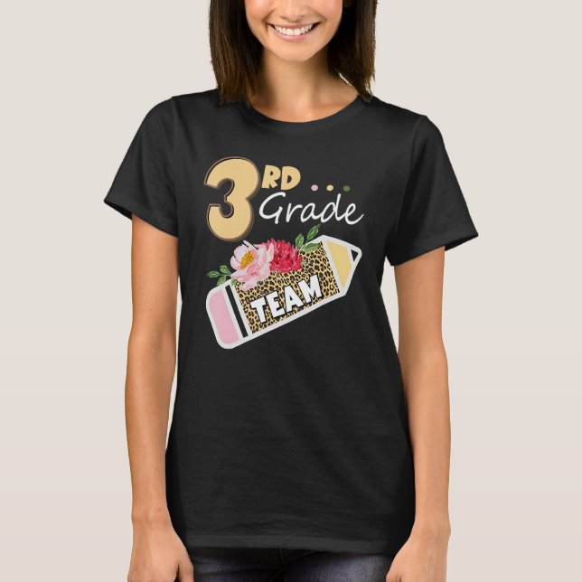 Back To School 3rd Third Grade Team Pencil Leopard T-Shirt (Vorderseite)