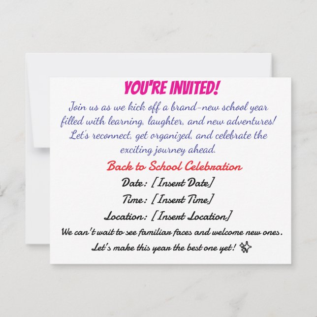 Back to School Bash Invitation Einladung (Rückseite)