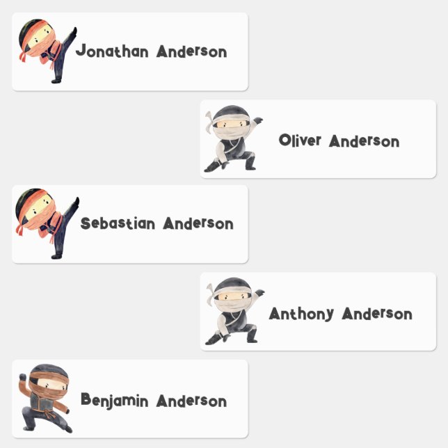 Back to School Boys Cute Ninja Kids Name Etiketten (Gruppe)