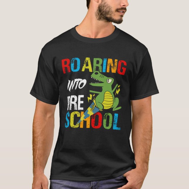 Back to School Dino  Roaring Into Preschool Dinosa T-Shirt (Vorderseite)