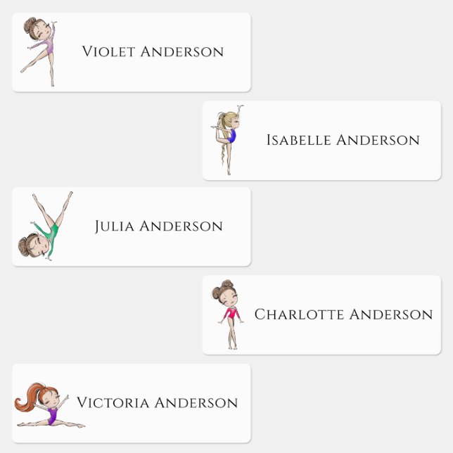 Back to School Girls Gymnastics Kids Name Etiketten (Gruppe)