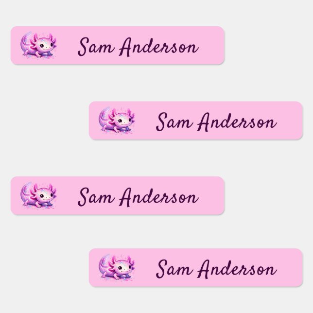 Back to School Girls Pink Axolotl Kids Name Etiketten (Gruppe)