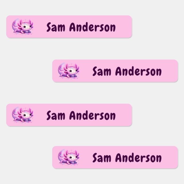 Back to School Girls Pink Axolotl Kids Name Etiketten (Gruppe)