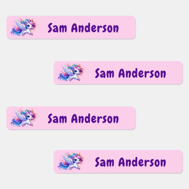 Back to School Girls Pink Unicorn Kids Name Etiketten (Gruppe)