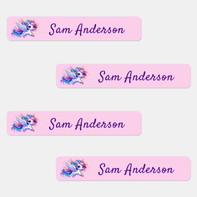 Back to School Girls Pink Unicorn Kids Name Etiketten (Gruppe)
