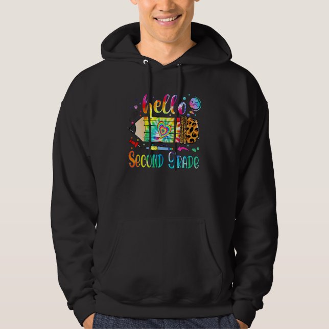 Back To School Hello 2nd Grade Leopard Tie Dye Pen Hoodie (Vorderseite)