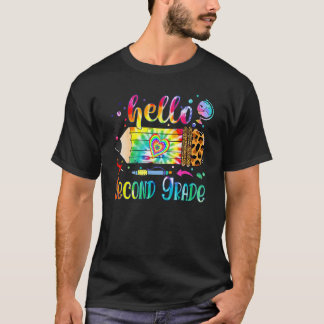 Back To School Hello 2nd Grade Leopard Tie Dye Pen T-Shirt