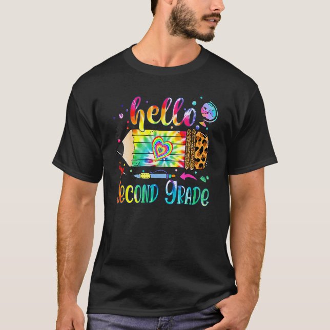 Back To School Hello 2nd Grade Leopard Tie Dye Pen T-Shirt (Vorderseite)