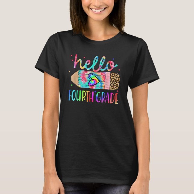 Back To School Hello 4th Grade Leopard Tie Dye Pen T-Shirt (Vorderseite)