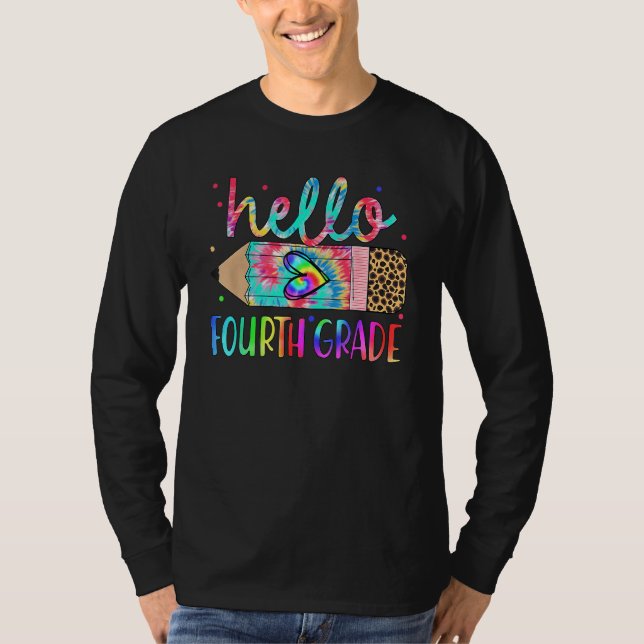 Back To School Hello 4th Grade Leopard Tie Dye Pen T-Shirt (Vorderseite)