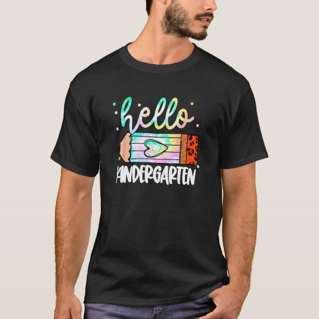 Back To School Hello Kindergarten Leopard Tie Dye  T-Shirt (Vorderseite)