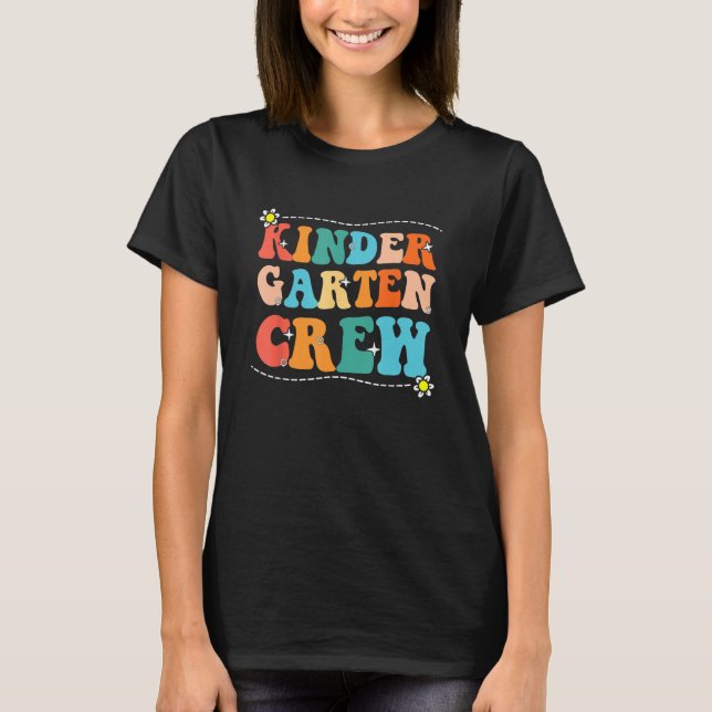 Back To School Kindergarten Crew Groovy Retro Teac T-Shirt (Vorderseite)