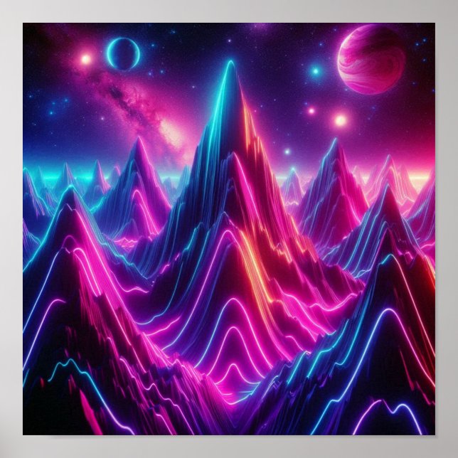 Back to School Neon Cosmic Mountain View Poster (Vorne)