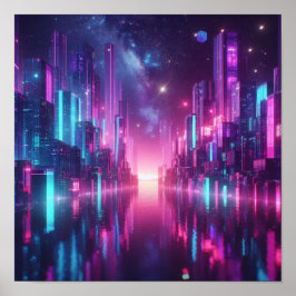 Back to School Neon Crystal City Lights Poster