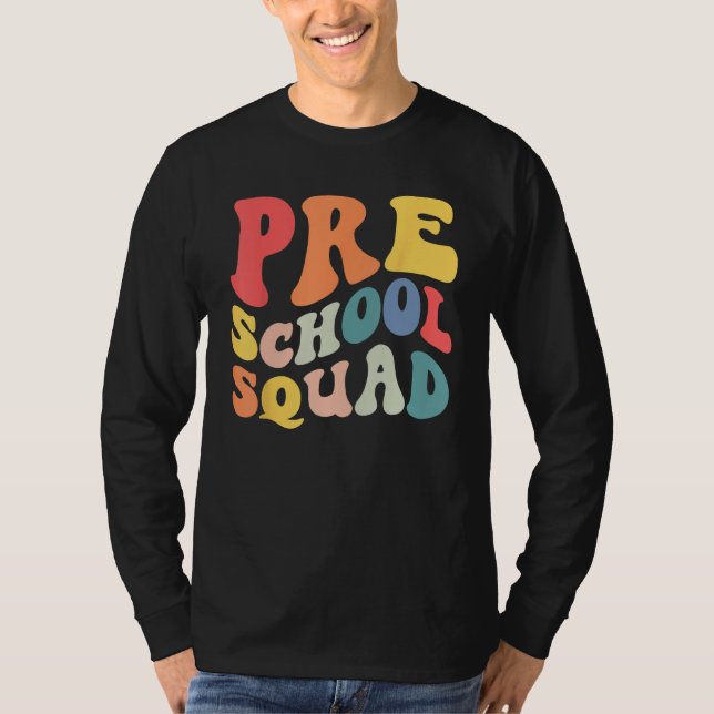 Back to School Preschool Squad Groovy Teacher Kids T-Shirt (Vorderseite)