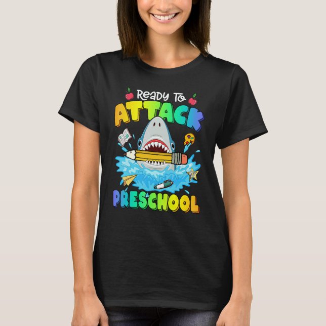 Back To School Ready To Attack Preschool Shark Boy T-Shirt (Vorderseite)
