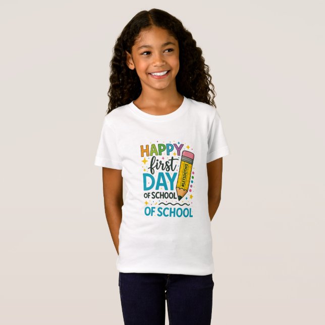 Back to School T-Shirt for Kids – Happy First Day  (Vorne ganz)