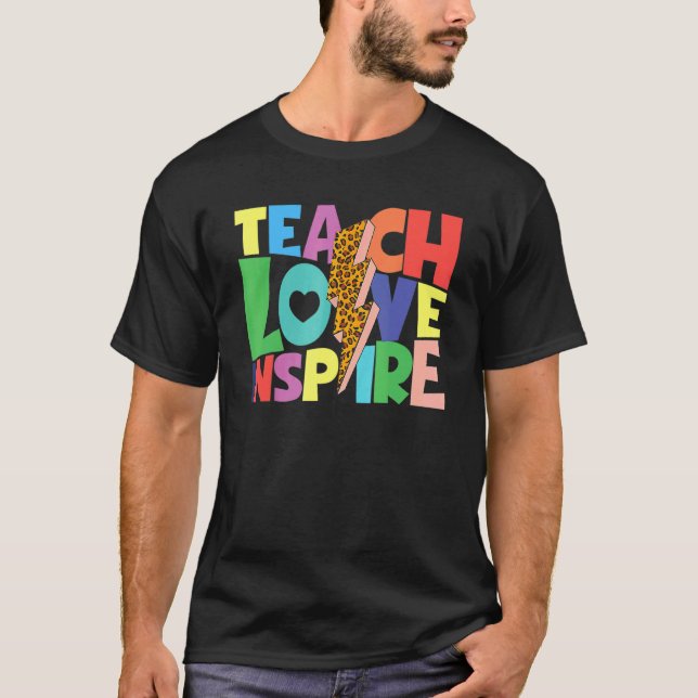 Back To School Teach Love Inspire Teachers Leopard T-Shirt (Vorderseite)