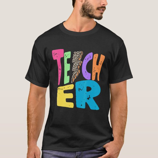 Back To School Teacher Leopard Thunder Motivationa T-Shirt (Vorderseite)