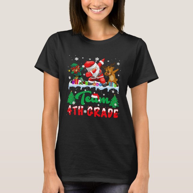 Back to School Team 4th Grade ELF Santa Reindeer D T-Shirt (Vorderseite)