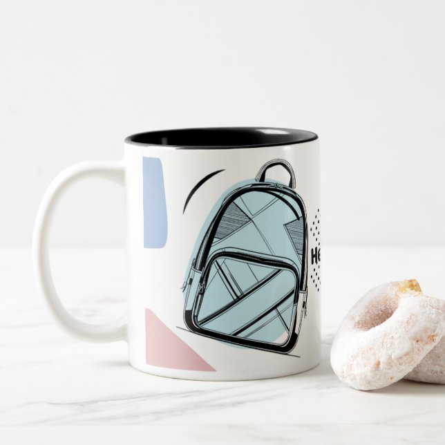 Back to School Themed Mug coffee Zweifarbige Tasse (Mit Donut)