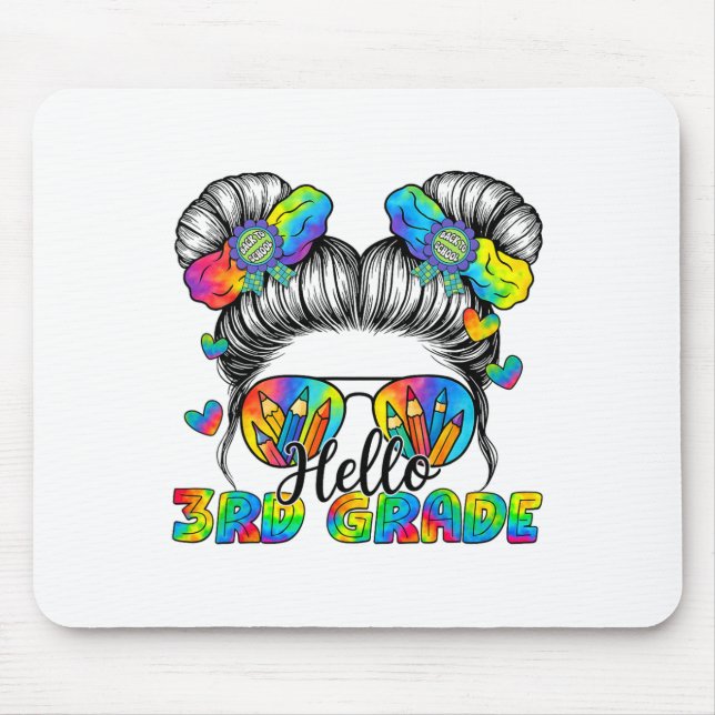 Back To School Tie Dye Hello 3rd Grade Messy Bun G Mousepad (Vorne)