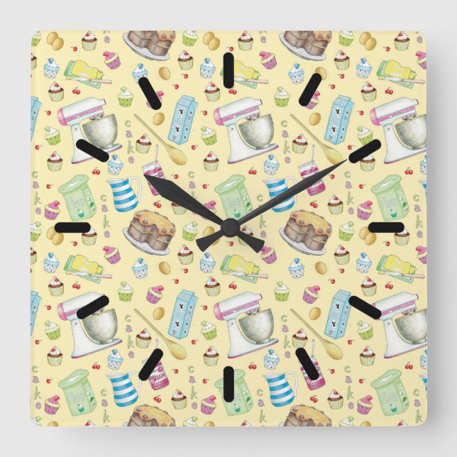 Backake Cake Acrylic Wall Clock Quadratische Wanduhr (Vorderseite)
