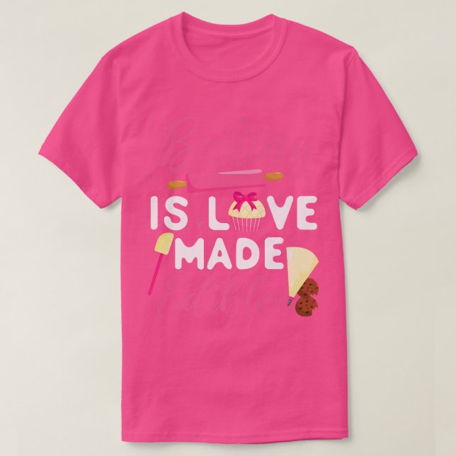 Backbackkuchen Button Backen Backen ist Liebe Mad T-Shirt (Design vorne)