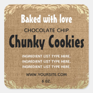 Backed with Liebe Burlap Product Label Quadratischer Aufkleber