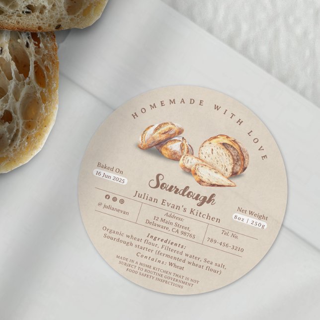 Backed with Liebe Sourdough Hütte Law Label Runder Aufkleber (Baked with Love Sourdough Cottage Law Label )