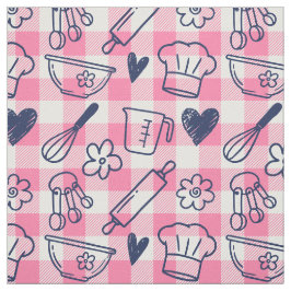 Backen Doodles auf Gingham - Rosa & Navy Stoff