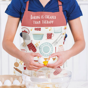 Backen ist billiger als Therapie - Roter Küchenhum Schürze