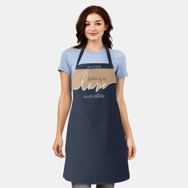 Backen ist Liebe essbar NAVY TAN Script Klasse gem Schürze (Getragen)
